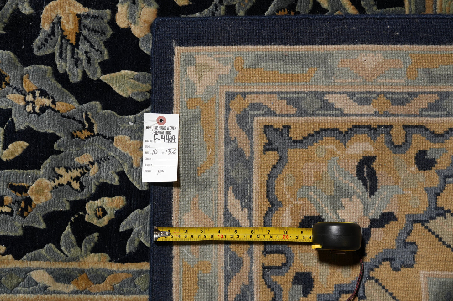 Nepali dark blue rug, edge and selvedge close-up
