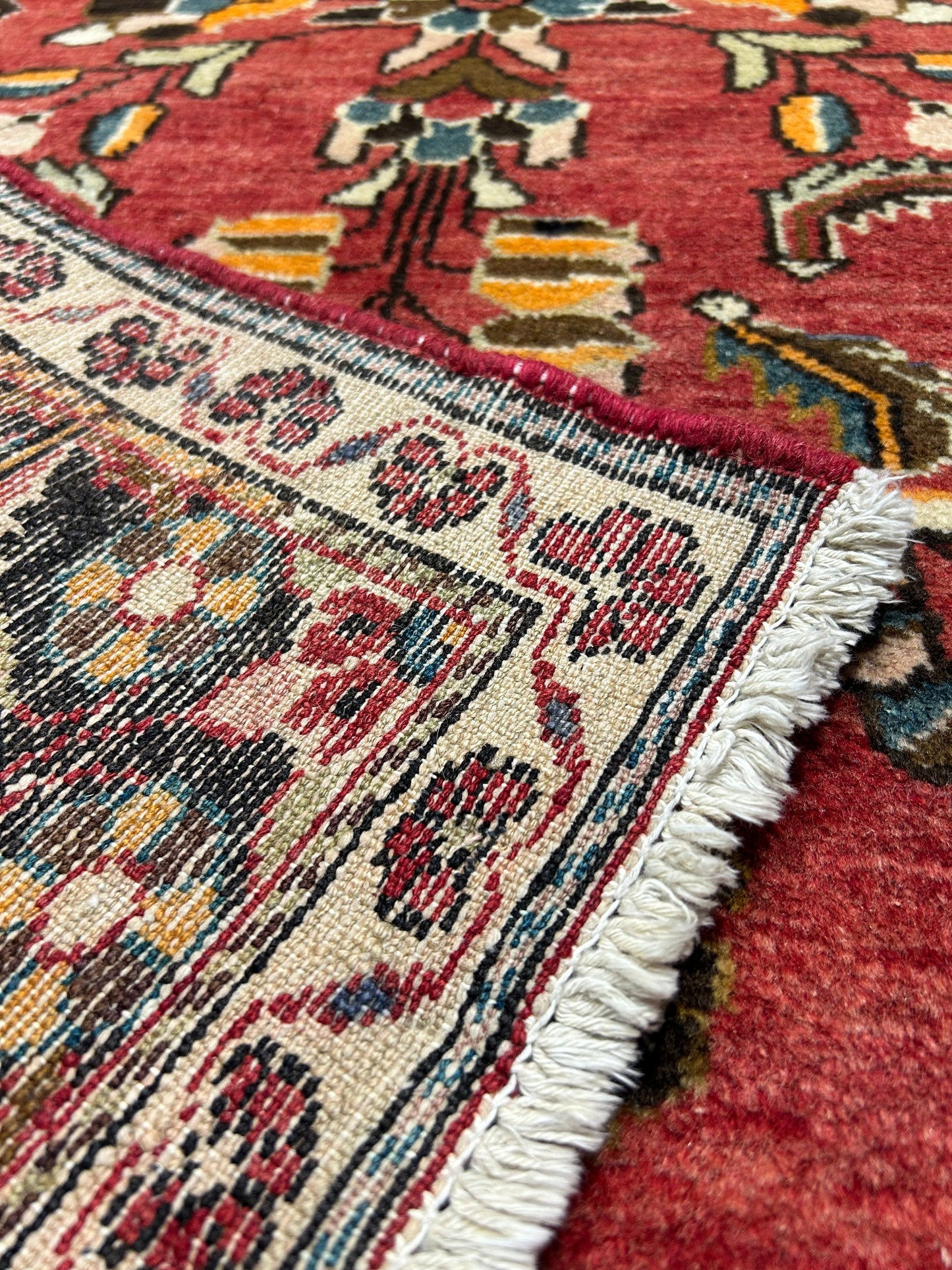 2.8 x 4.3 hand-knotted hamadan-style wool rug, alternate angle 2