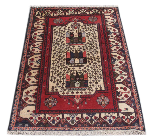 3.4 x 4.9 hand-knotted hamadan-style wool rug, detail of pattern