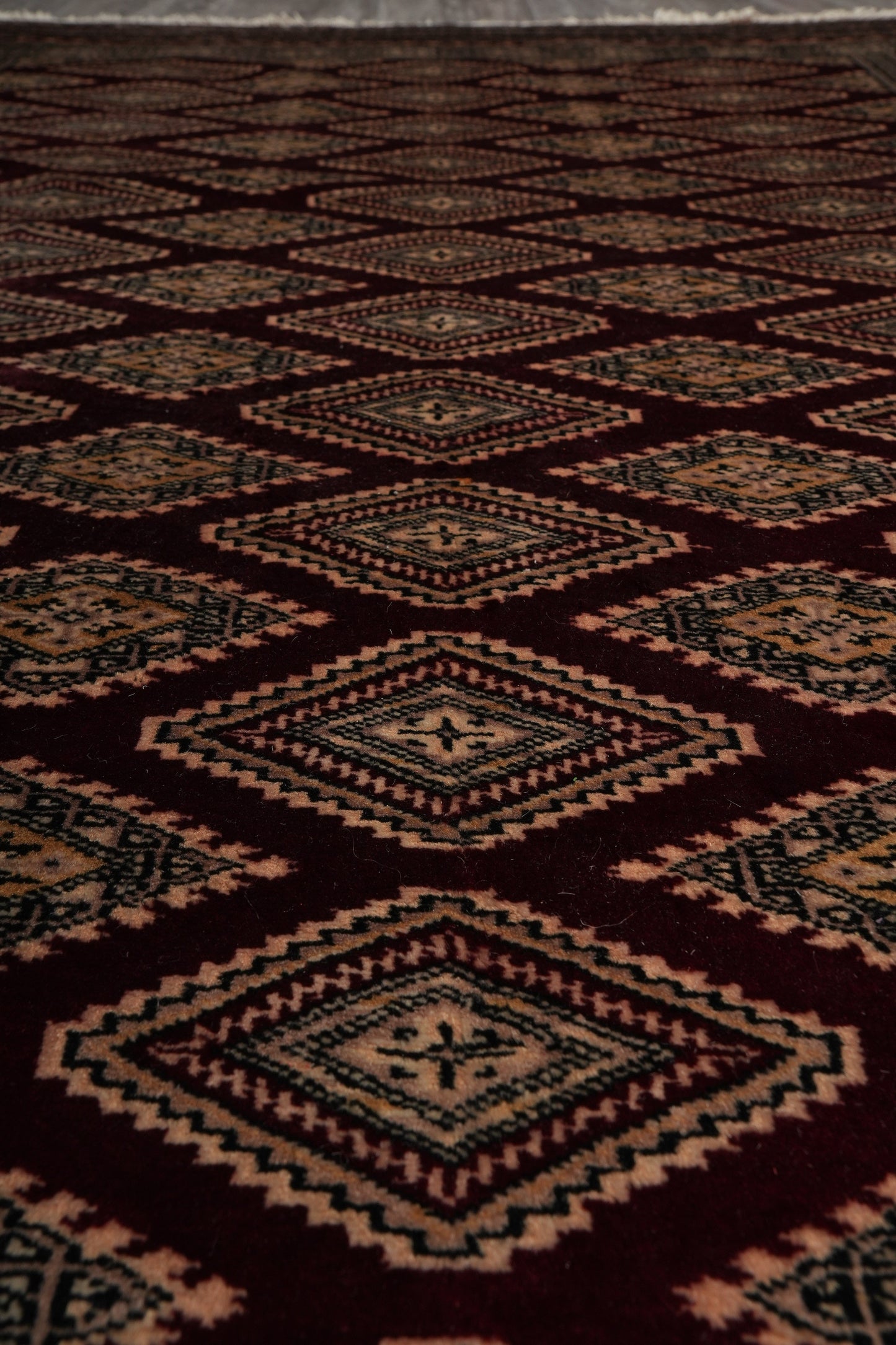 4.3 x 6.5 hand-knotted jaldar bokhara wool rug, alternate angle 3