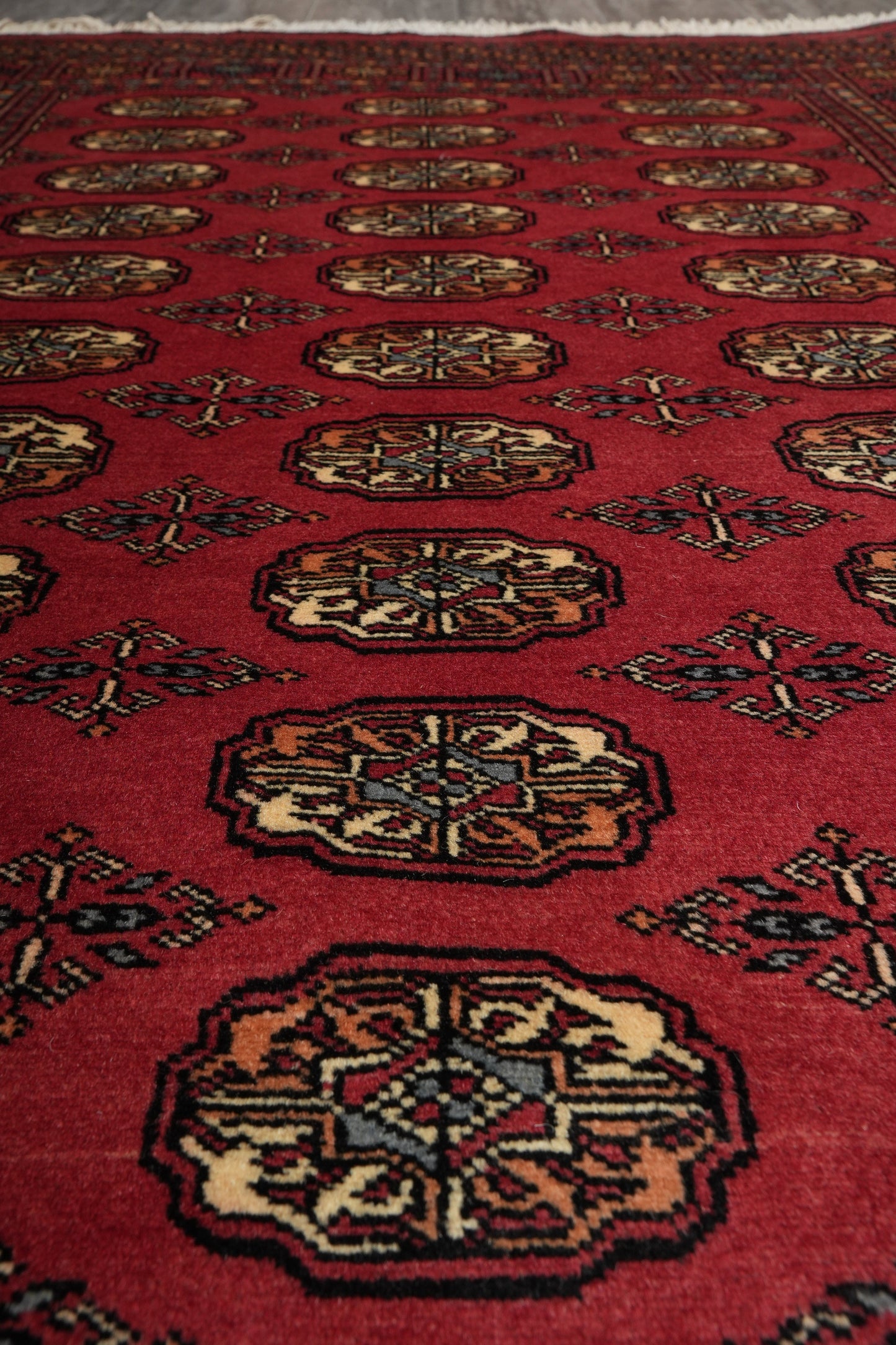 4 x 6.6 hand-knotted bokhara wool rug, alternate angle 3