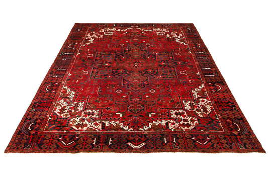 Tribal Heriz-style rug, central medallion close-up with off-center tribal character