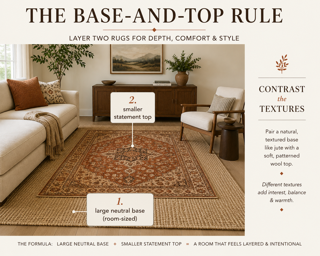 How to Layer Rugs: The Base-and-Top Rule