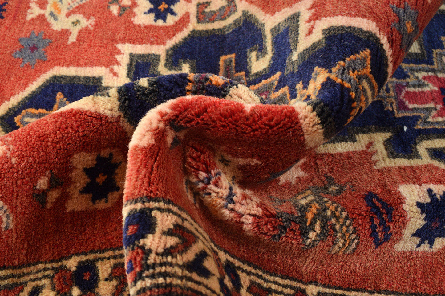 Tribal Shiraz-style narrow runner, pile texture showing wool depth