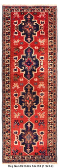 1.9 x 5 tribal Shiraz-style hand-knotted wool narrow runner, top view