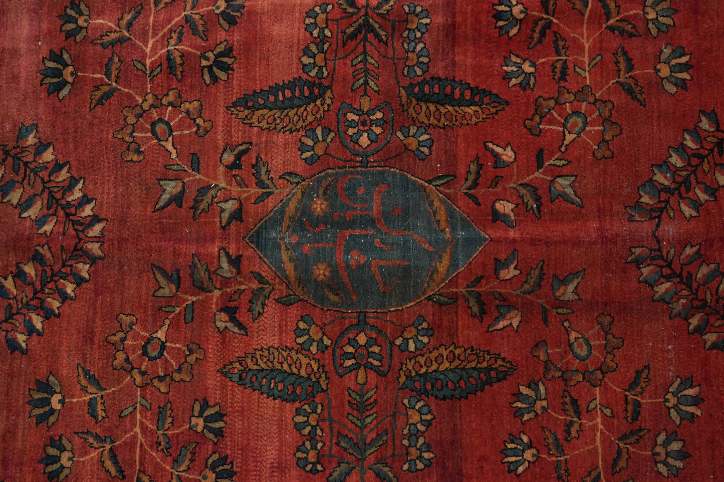 Antique Kashan-style rug, field detail showing decades of natural patina
