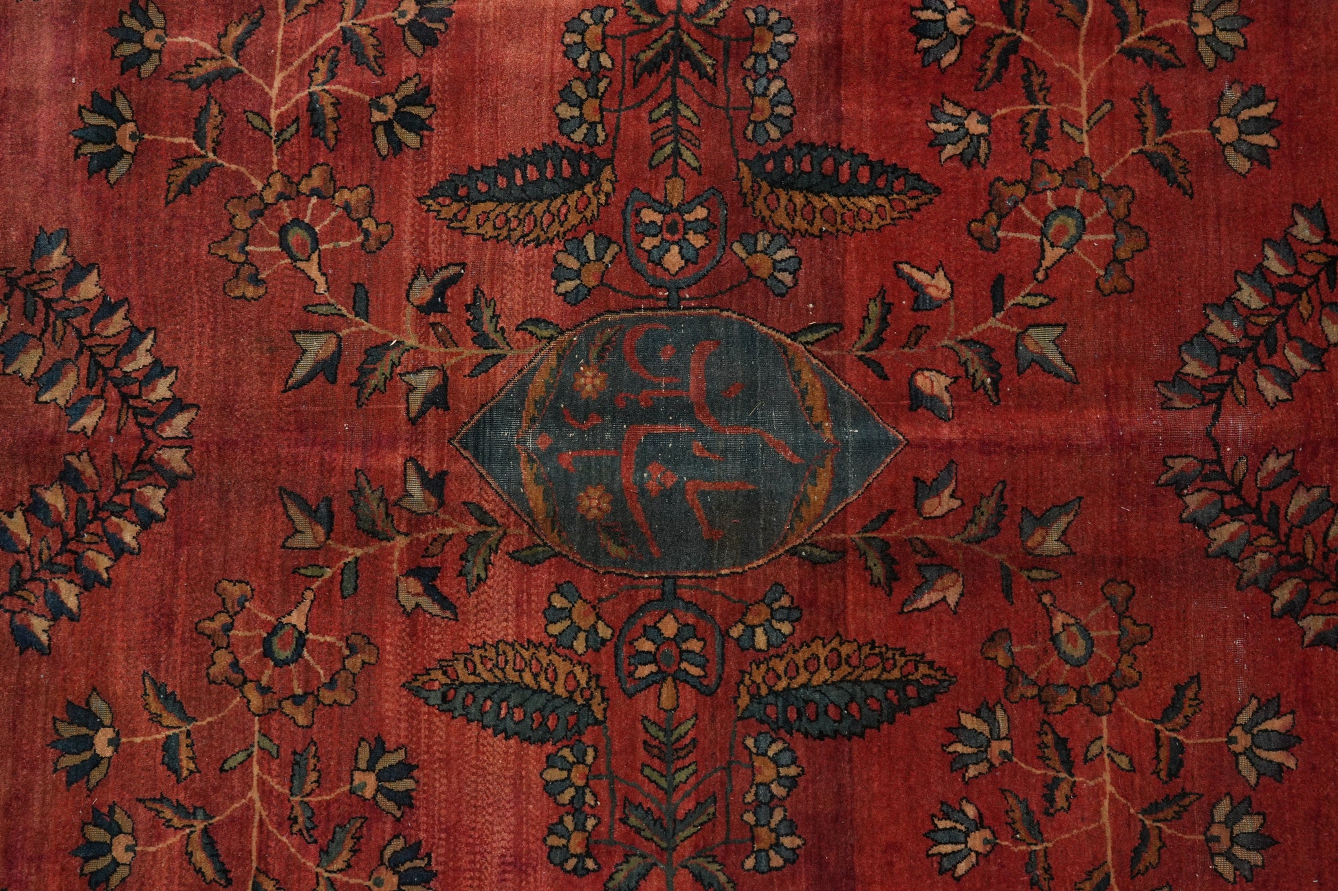 Antique Kashan-style rug, field detail showing decades of natural patina