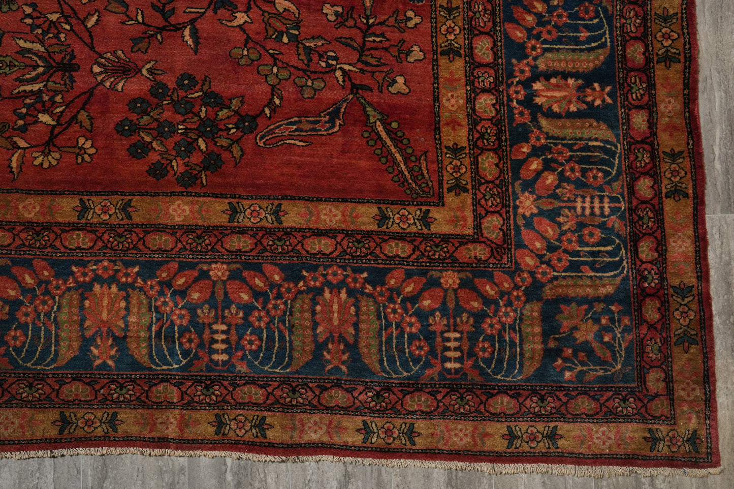 Antique Kashan-style rug, floral arabesque detail in the field