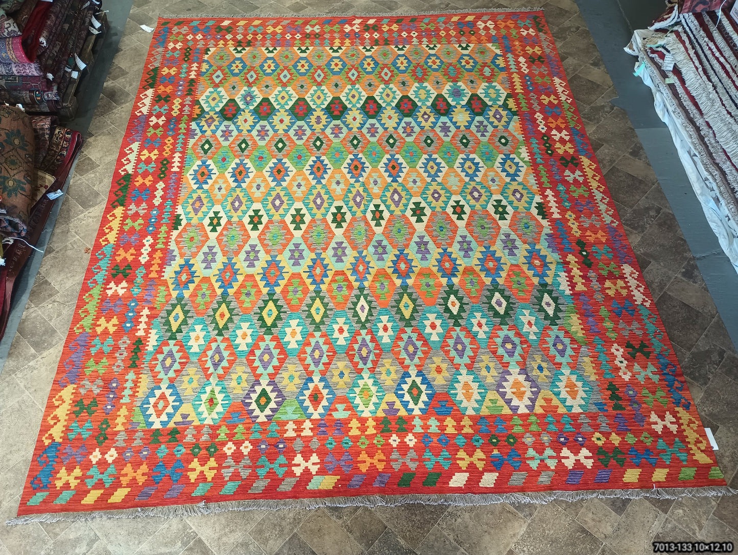 Double-sided Kilim, central geometric motif close-up