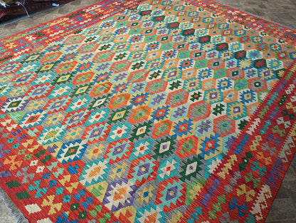 Double-sided Kilim, tribal motif detail showing color depth