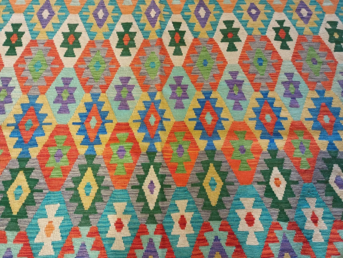 Double-sided Kilim, corner motif with multi-color geometry