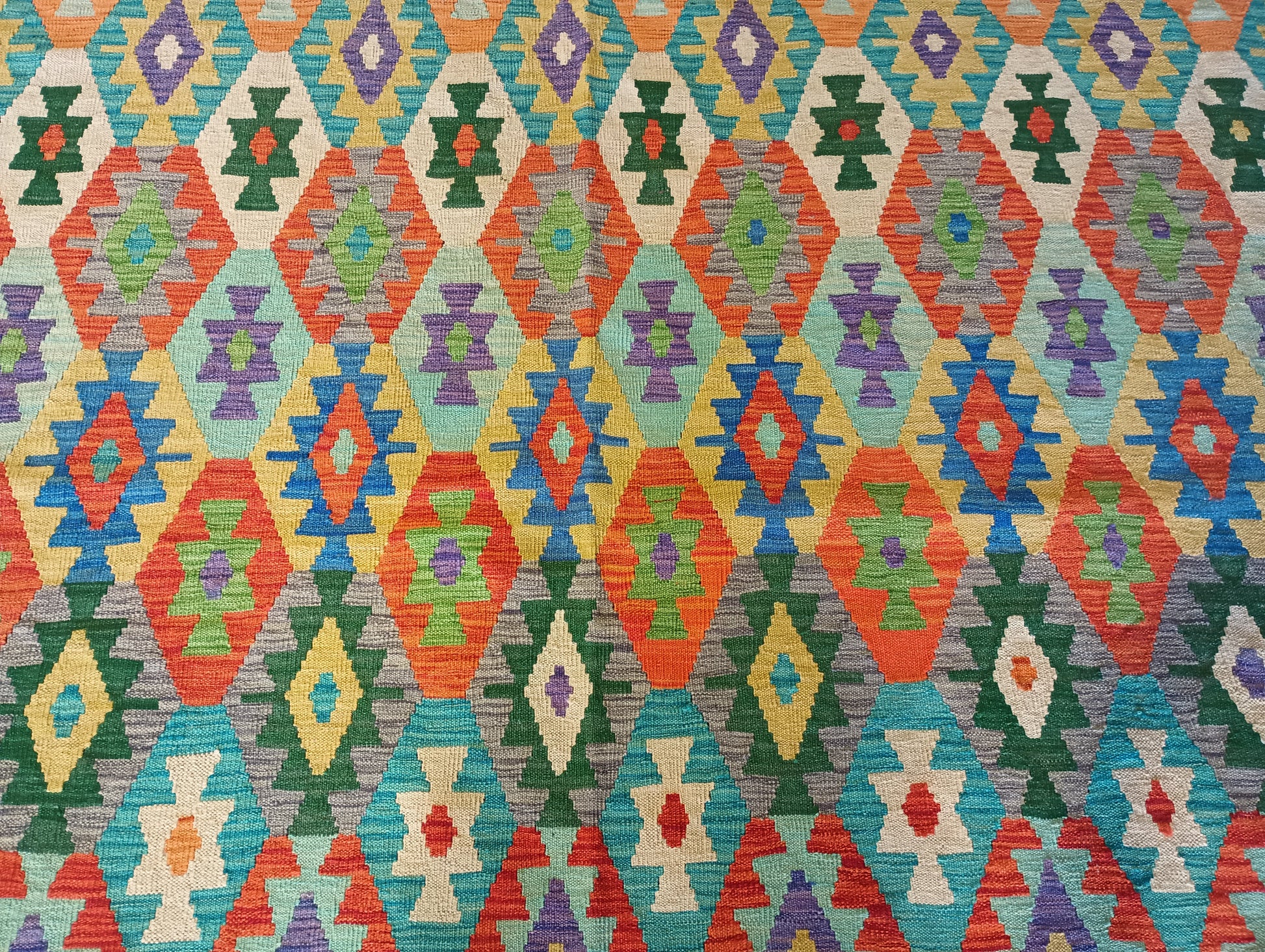 Double-sided Kilim, corner motif with multi-color geometry
