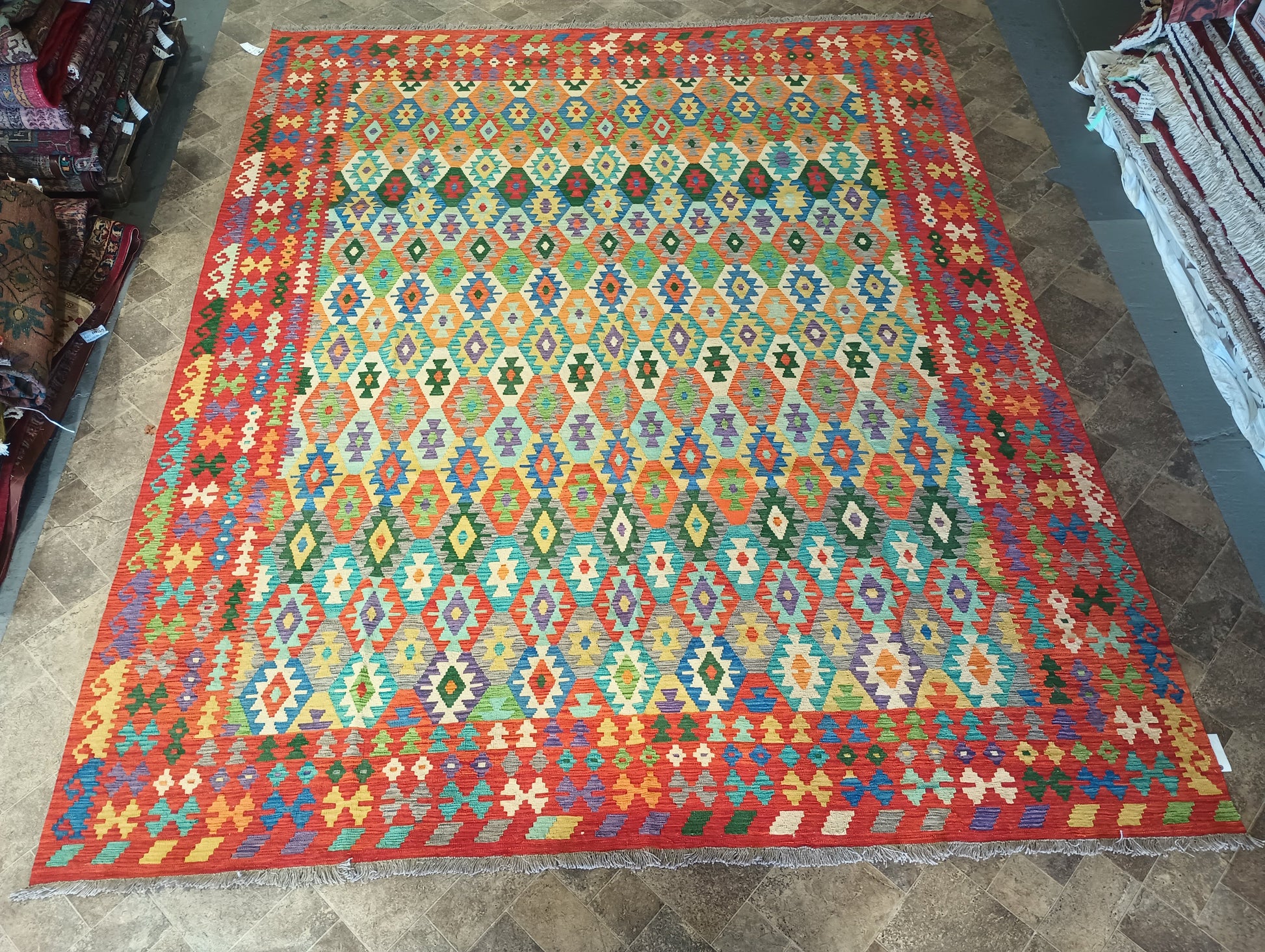 Double-sided Kilim, end-finish and selvedge detail