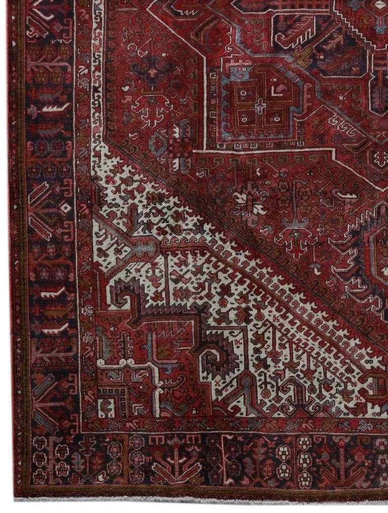 10 x 12.4 hand-knotted Heriz-style wool rug, full layout view