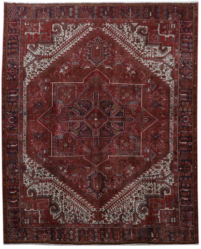 10 x 12.4 hand-knotted Heriz-style wool rug, top view