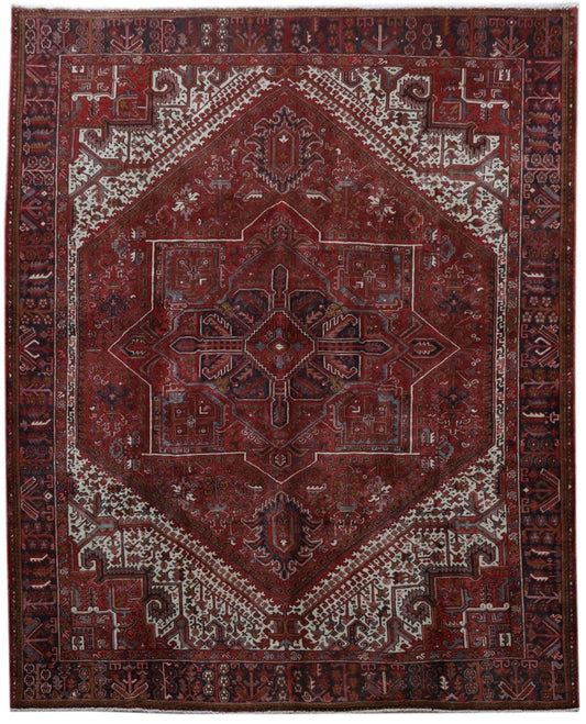10 x 12.4 hand-knotted Heriz-style wool rug, top view
