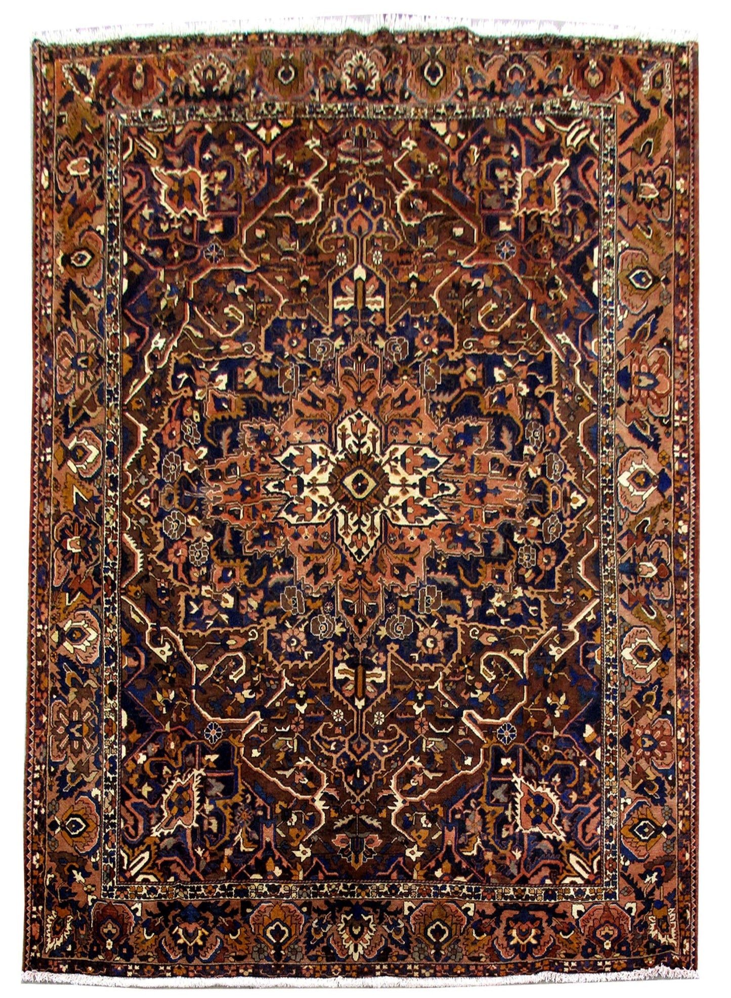 10 x 12.5 hand-knotted Bakhtiar-pattern wool rug, top view