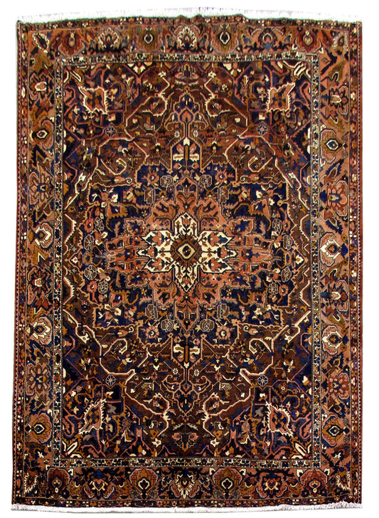 10 x 12.5 hand-knotted Bakhtiar-pattern wool rug, top view