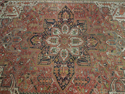 10 x 12.6 hand-knotted Heriz-style wool rug, full layout view