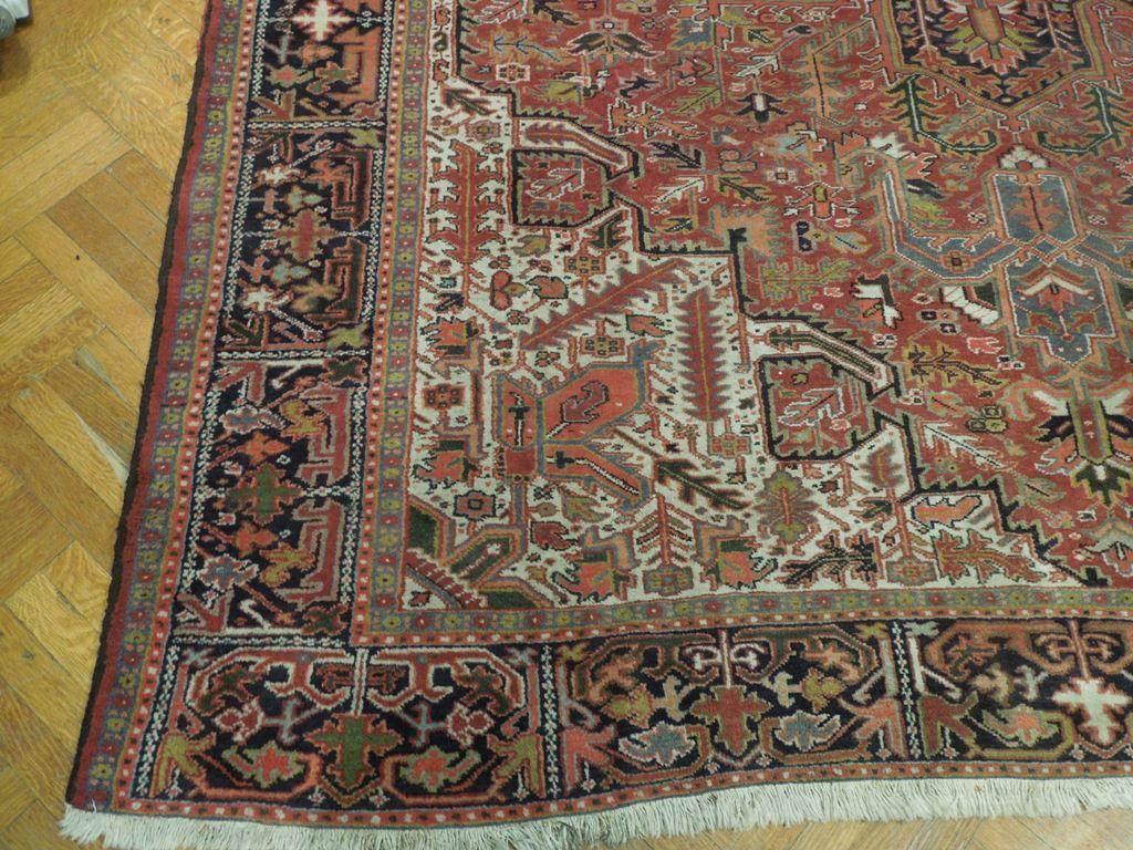 10 x 12.6 hand-knotted Heriz-style wool rug, alternate angle 1