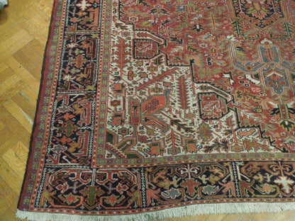 10 x 12.6 hand-knotted Heriz-style wool rug, alternate angle 1