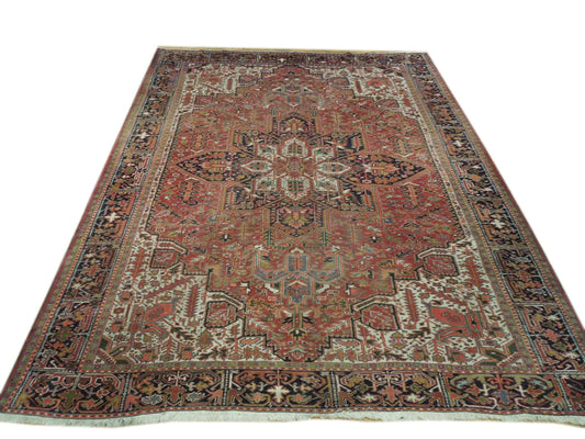 10 x 12.6 hand-knotted Heriz-style wool rug, top view