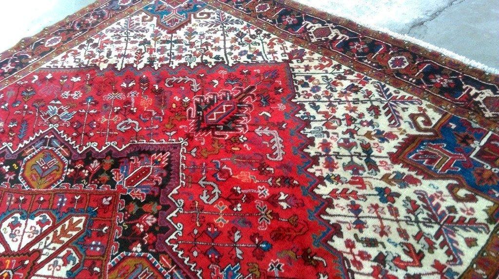 10 x 12.8 hand-knotted Heriz-style wool rug, full layout view