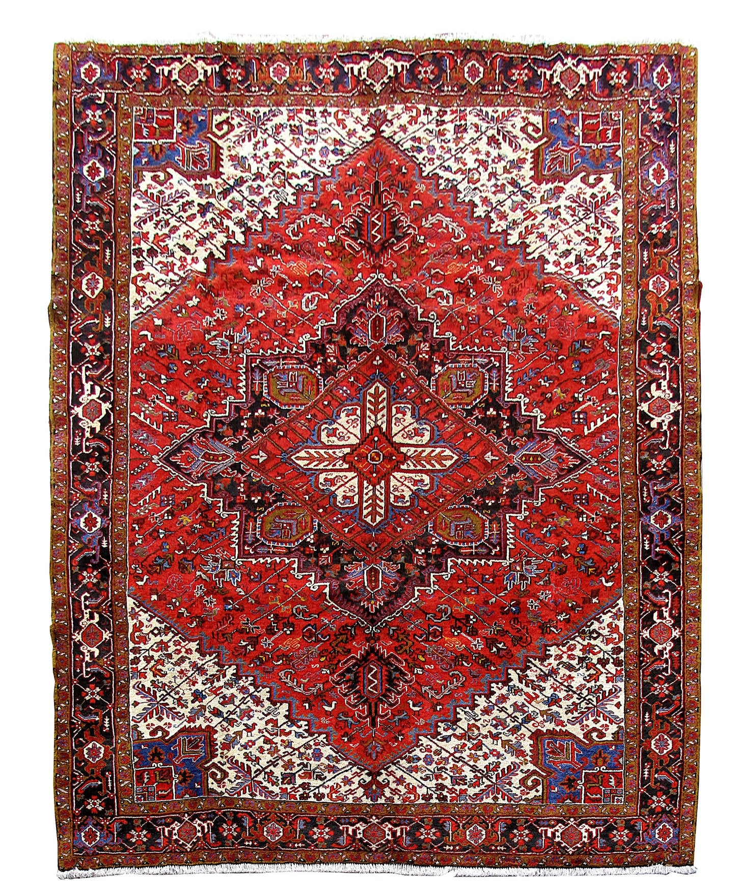 10 x 12.8 hand-knotted Heriz-style wool rug, top view