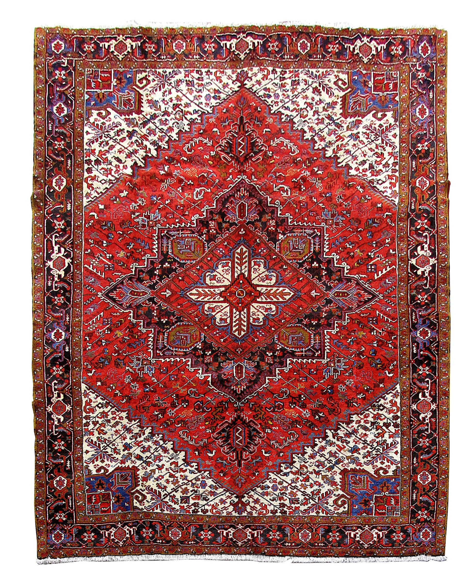 10 x 12.8 hand-knotted Heriz-style wool rug, top view