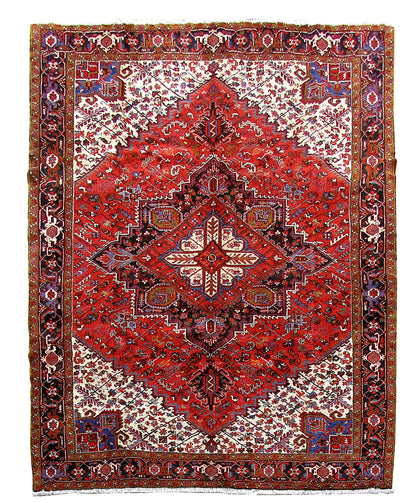 10 x 12.8 hand-knotted Heriz-style wool rug, top view