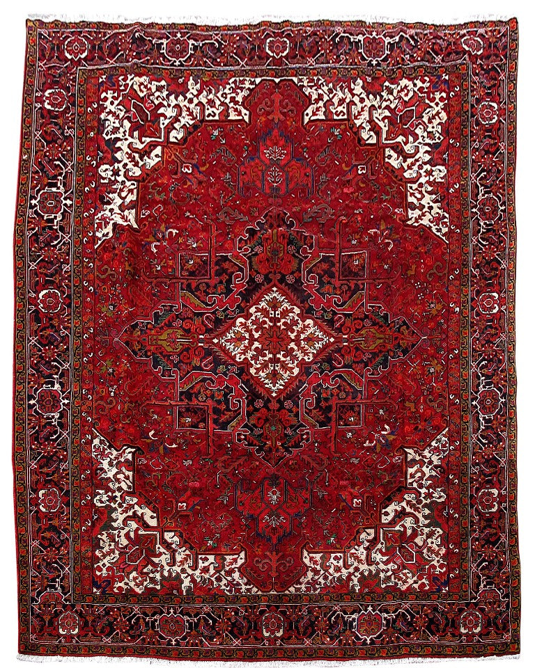 10 x 12.8 hand-knotted Heriz-style wool rug, top view