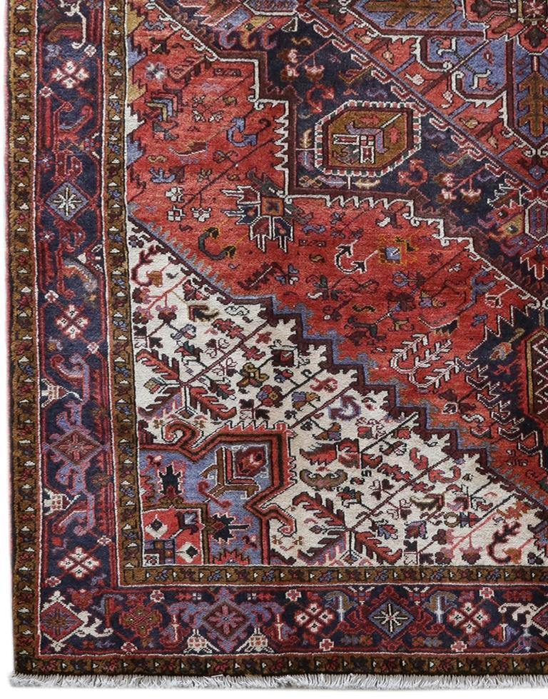Classic Heriz-style wool rug, dense wool pile texture detail