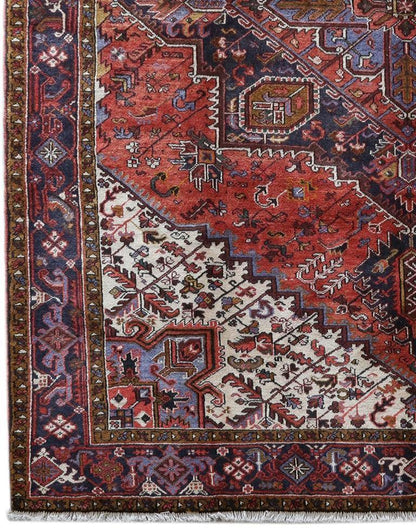 Classic Heriz-style wool rug, dense wool pile texture detail