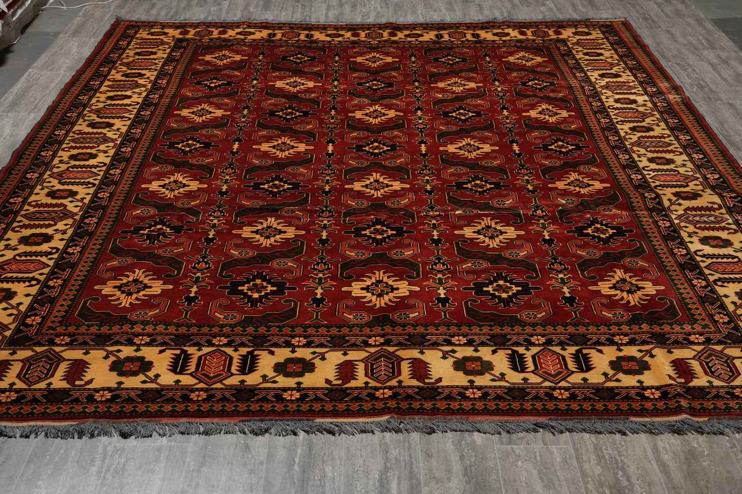 Afghan Shirvan-Kargahi Kazak rug, large tribal motif detail in red and ivory