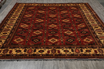 Afghan Shirvan-Kargahi Kazak rug, large tribal motif detail in red and ivory