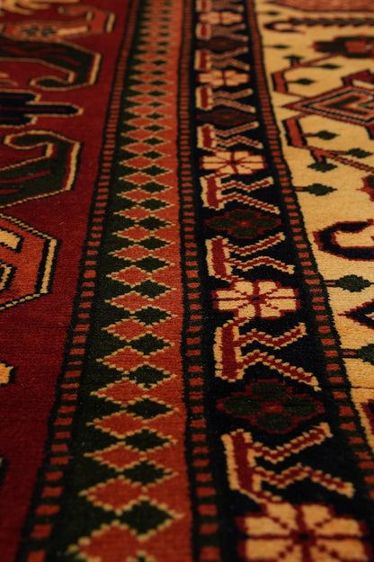 Afghan Shirvan-Kargahi Kazak rug, color balance close-up showing multi-color field