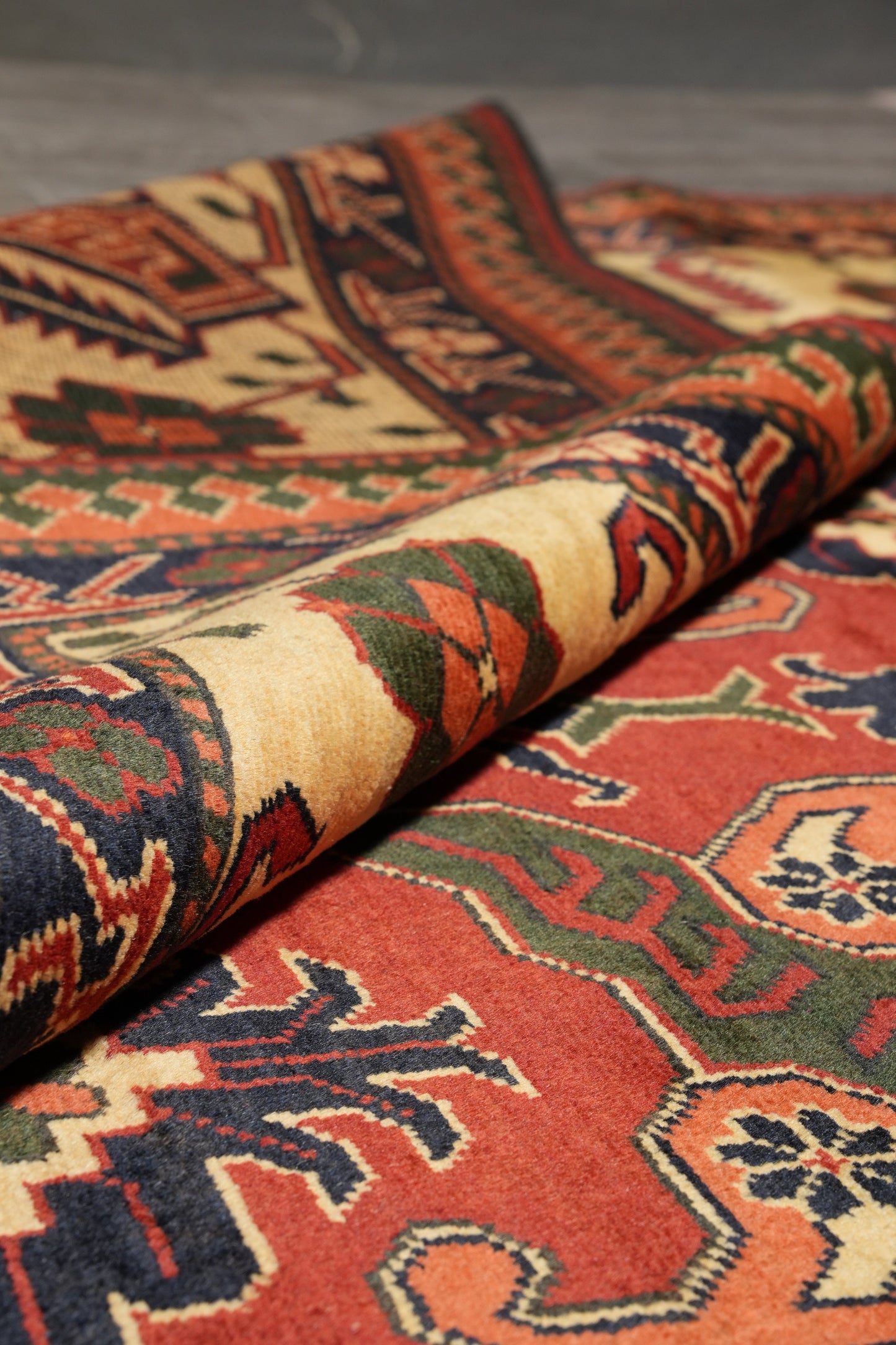 Afghan Shirvan-Kargahi Kazak rug, alternate corner with tribal continuity