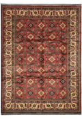 10 x 12.9 Afghan Shirvan-Kargahi Kazak hand-knotted wool rug in multi-color, top view
