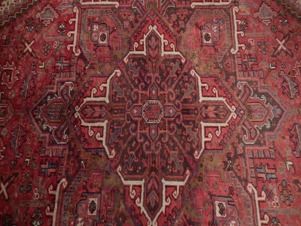 Semi-antique Heriz-style wool rug, pile texture detail showing natural wool depth
