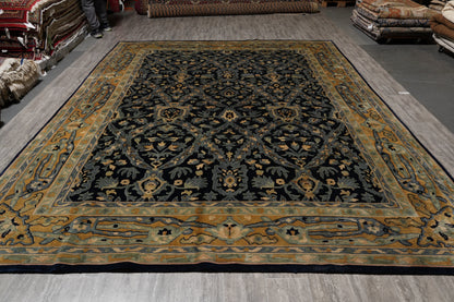 Nepali dark blue rug, geometric pattern detail