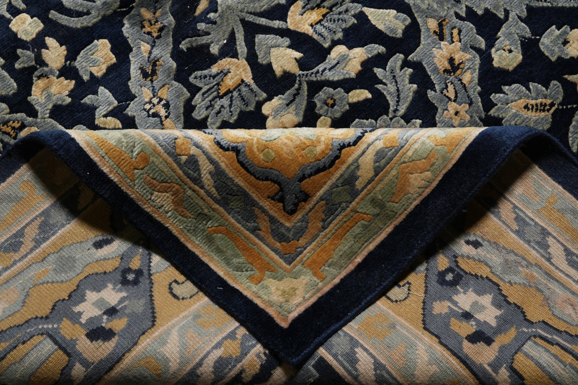 Nepali dark blue rug, secondary motif detail