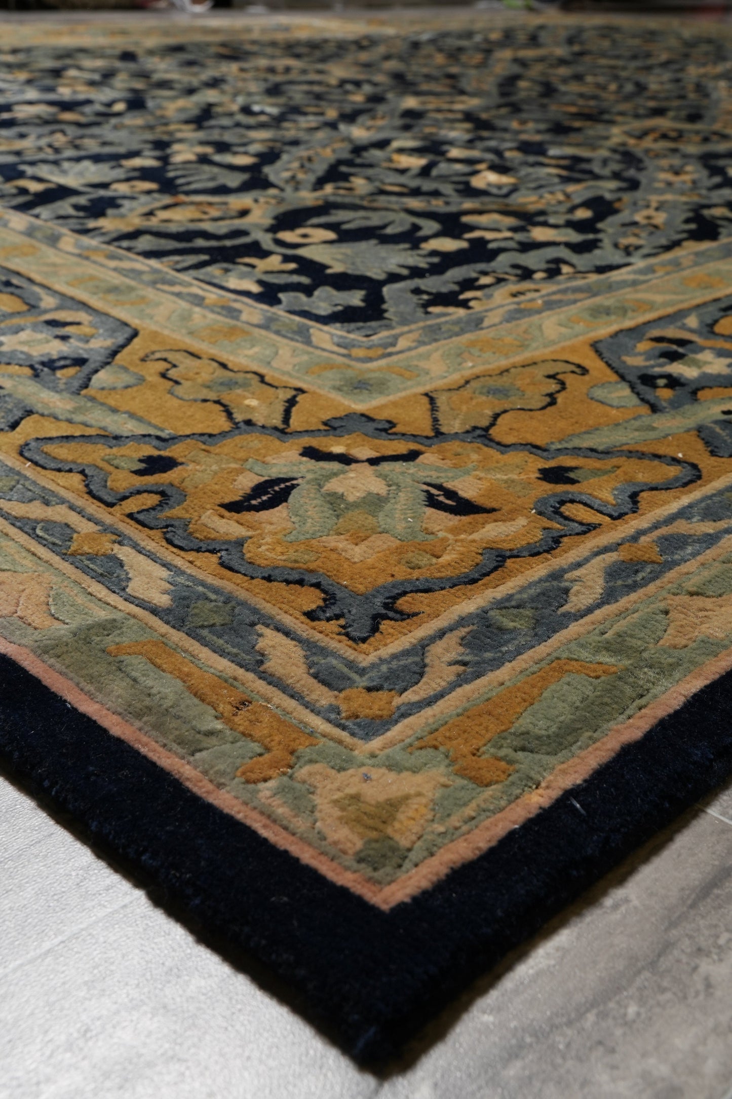 Nepali dark blue rug, mid-field detail