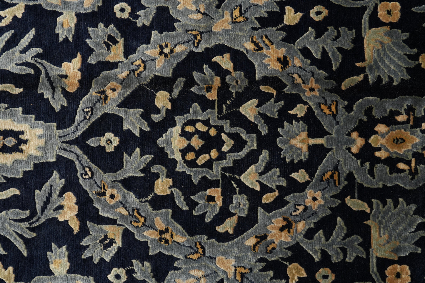 Nepali dark blue rug, pile texture showing wool depth