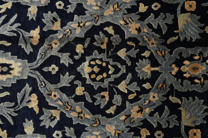 Nepali dark blue rug, pile texture showing wool depth