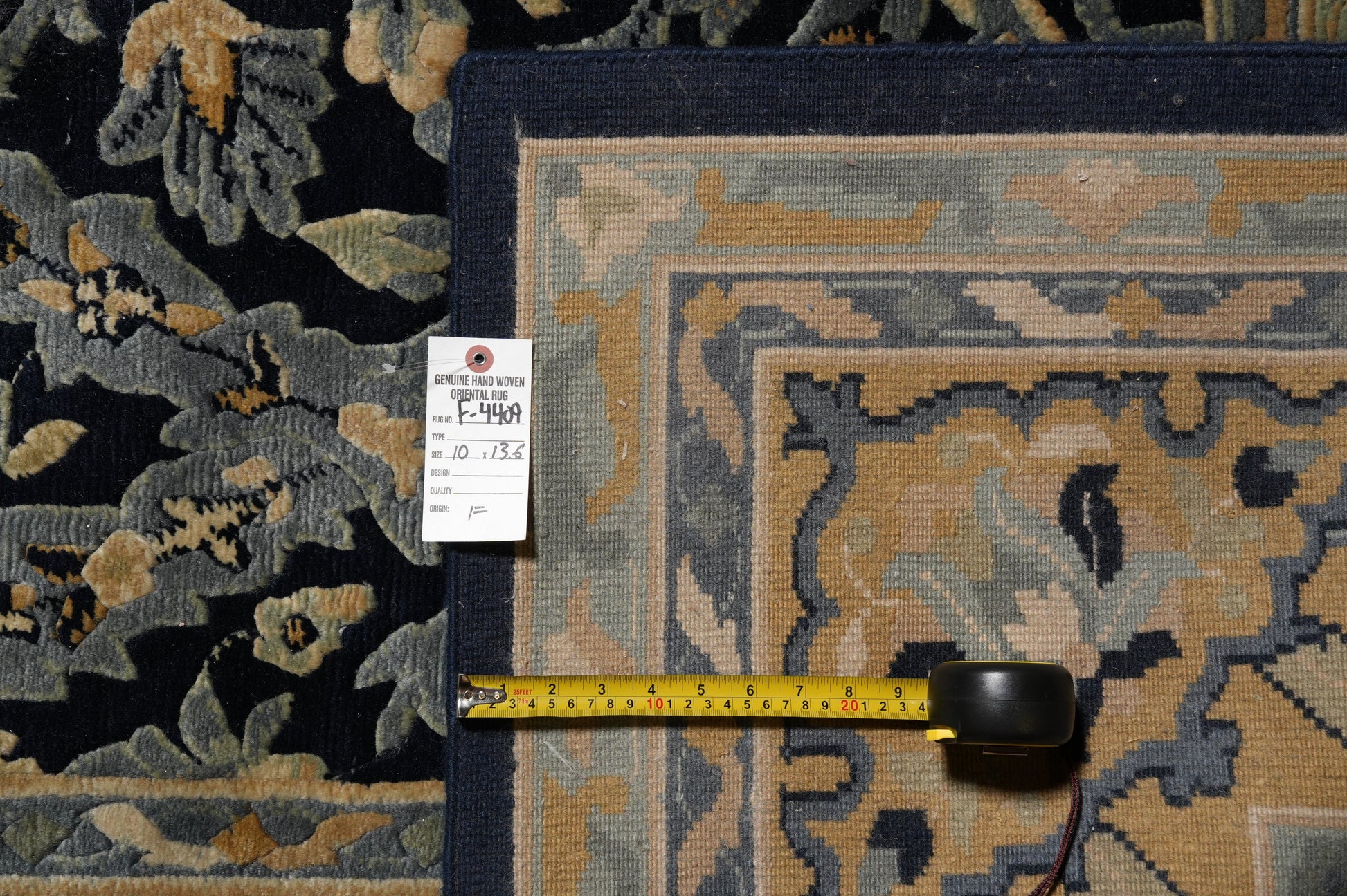 Nepali dark blue rug, edge and selvedge close-up