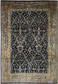 10 x 13.6 Nepali hand-knotted wool rug in dark blue and gold, top view