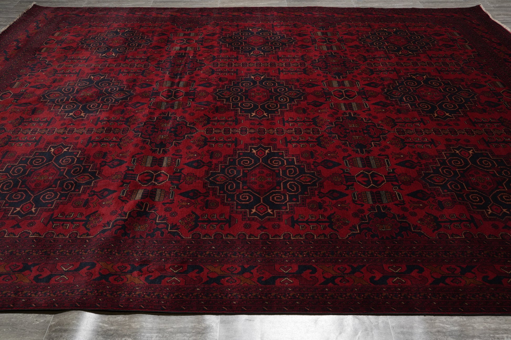 Afghan Khal Mammadi oversize rug, repeating motif detail