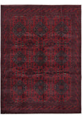 10 x 13 Afghan Khal Mammadi hand-knotted tribal wool rug in dark red and black, top view