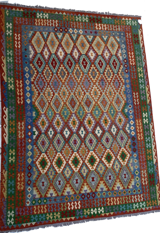 Tribal Kilim, central geometric motif close-up