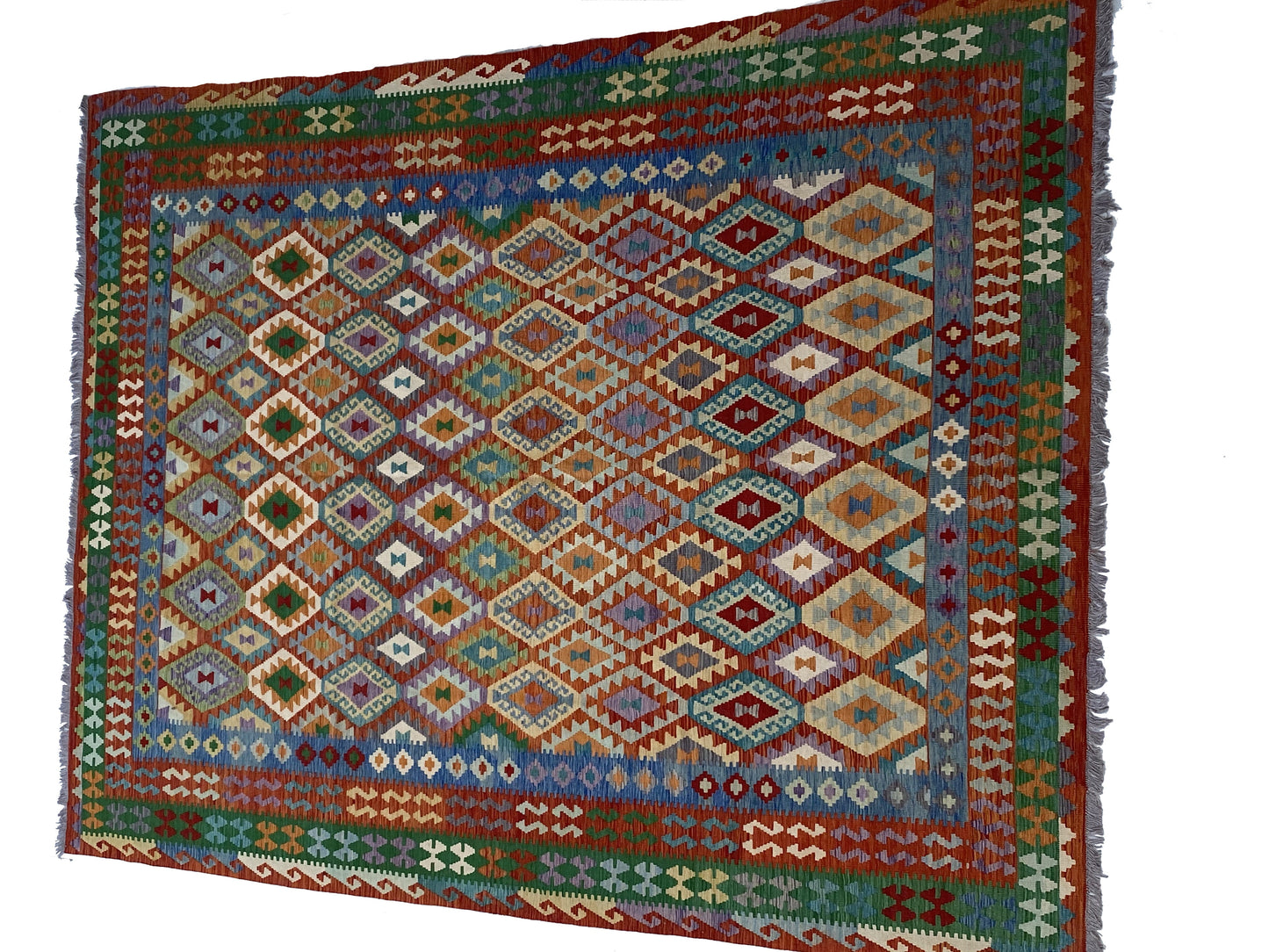 Tribal Kilim, multi-color tribal corner detail